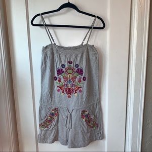 Johnny Was Embroidered Tie Waist Romper Sz S Gray